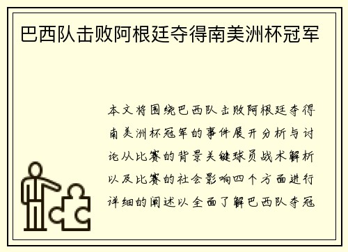 巴西队击败阿根廷夺得南美洲杯冠军